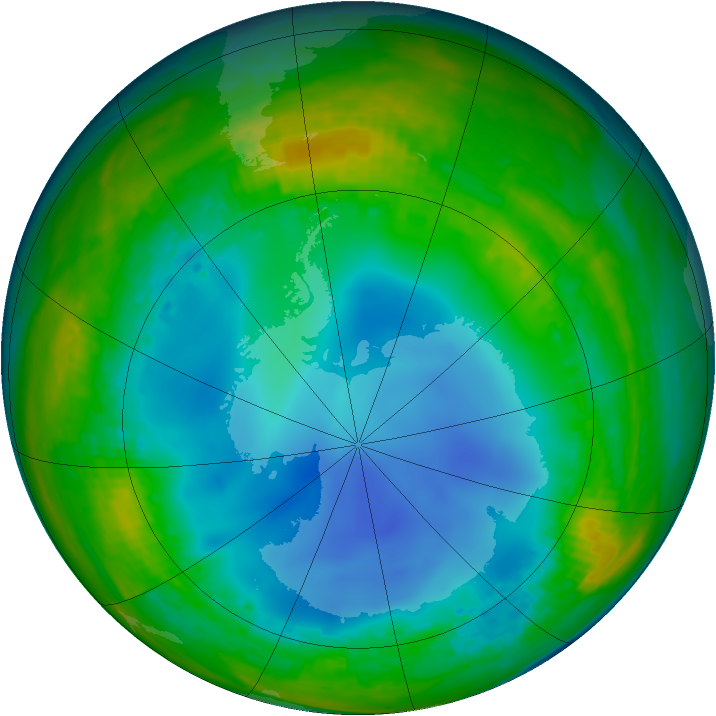 Antarctic ozone map for 15 July 2001